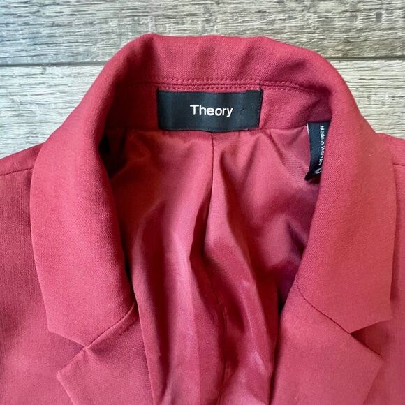 Theory Blazer Wool Crimson Lined Pockets Work Wear Office Jacket Professional - Picture 4 of 8